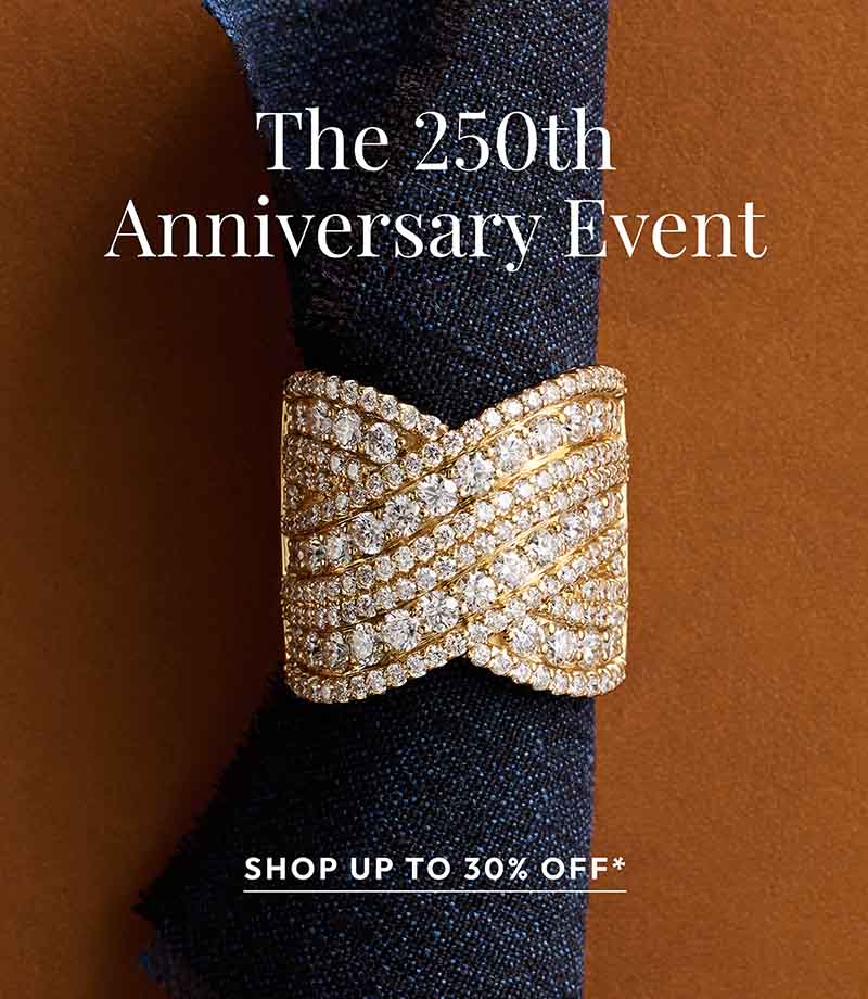 Blue Nile 250th Anniversary Event banner featuring a diamond ring with up to 30% off jewelry. Click to shop.