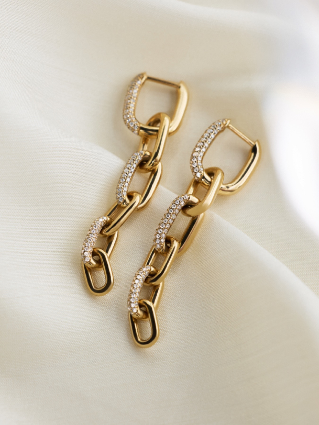 Ellipse collection gold chain link drop earrings with pavé diamond details Blue Nile